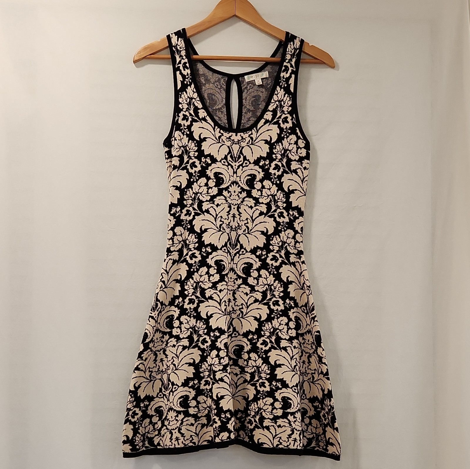 LOVE, FIRE Black/Cream Damask Knit Tank Fit & Flare Dress Size M