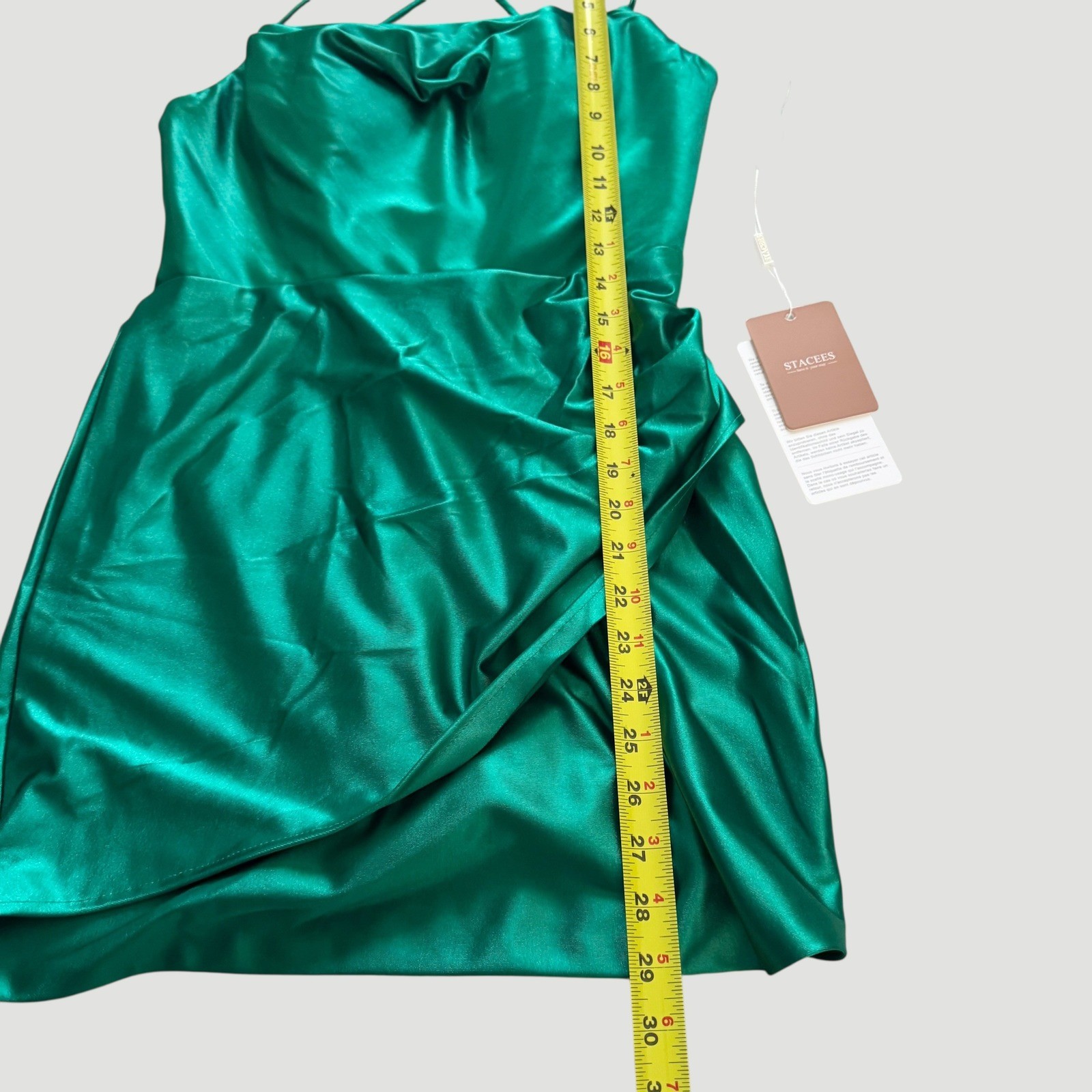 Stacees Emerald Green Satin Lace Up Back Mini Dress Sz 8 NWT Coquette HOCO