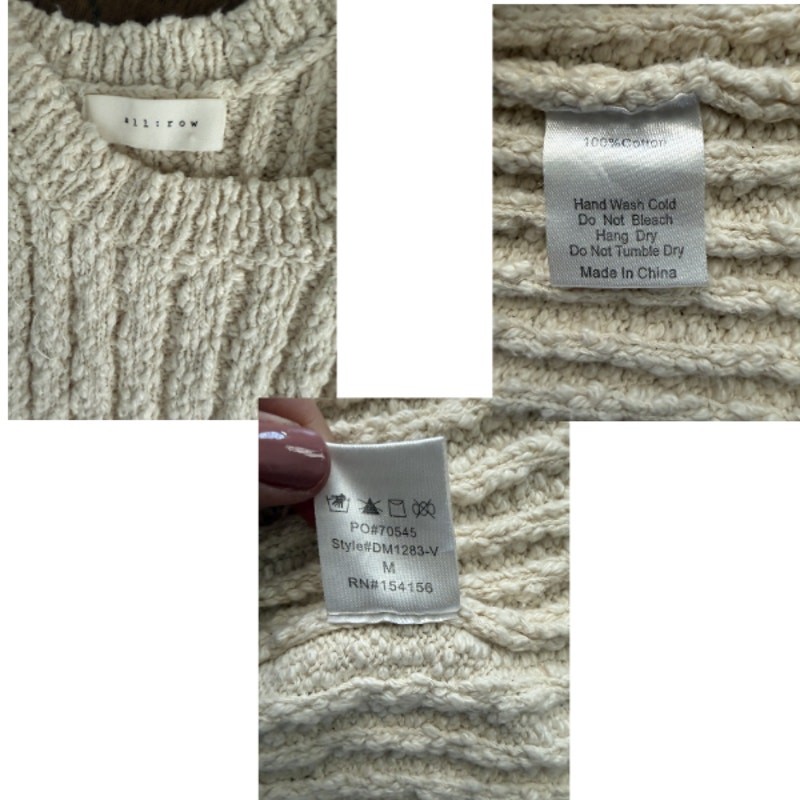 All:Row Cream Ribbed Knit Bodycon Maxi Dress Sz M 100% Cotton Side Slit