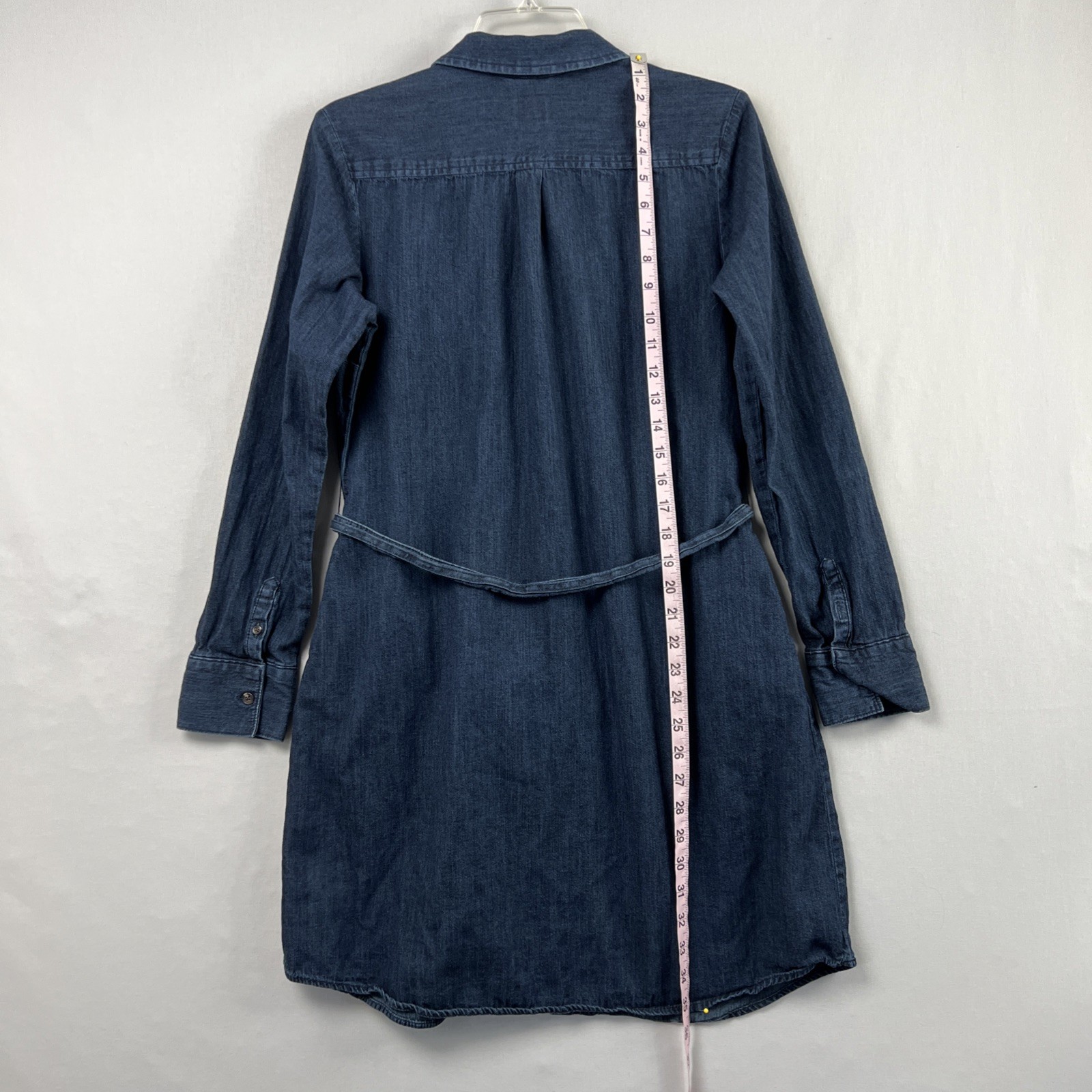 A New Day Dress Womens Medium Dark Wash Denim Shirt Long Sleeve Tie Belt