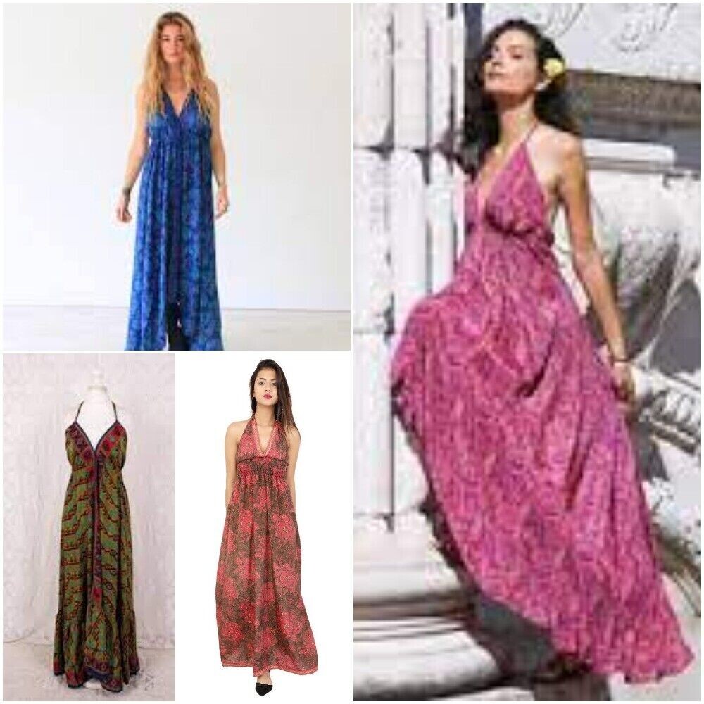 10 PC Lot Handmade Ladies Casul Evening Summer Dress Indian Sari Silk Long Dress