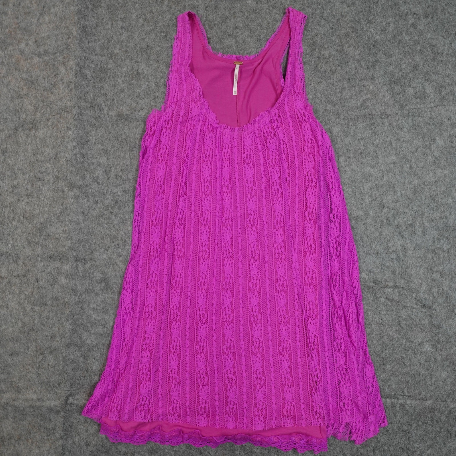 Free People Dress Womens XS Mini Swing Tank V-Neck Lace Pink Boho Hippie