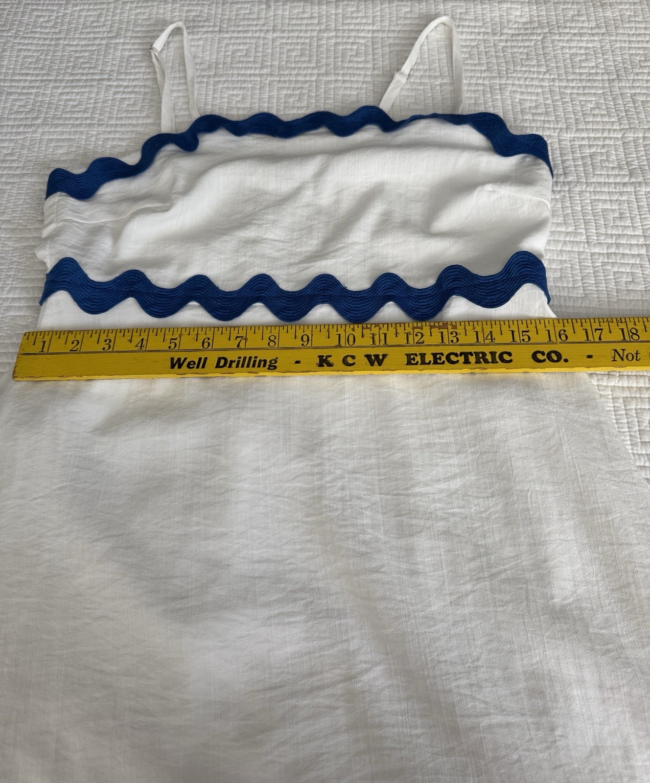 Fashion Maxi Sundress (S) Blue Zigzag Trim White Stretch Adjusting Straps Lined