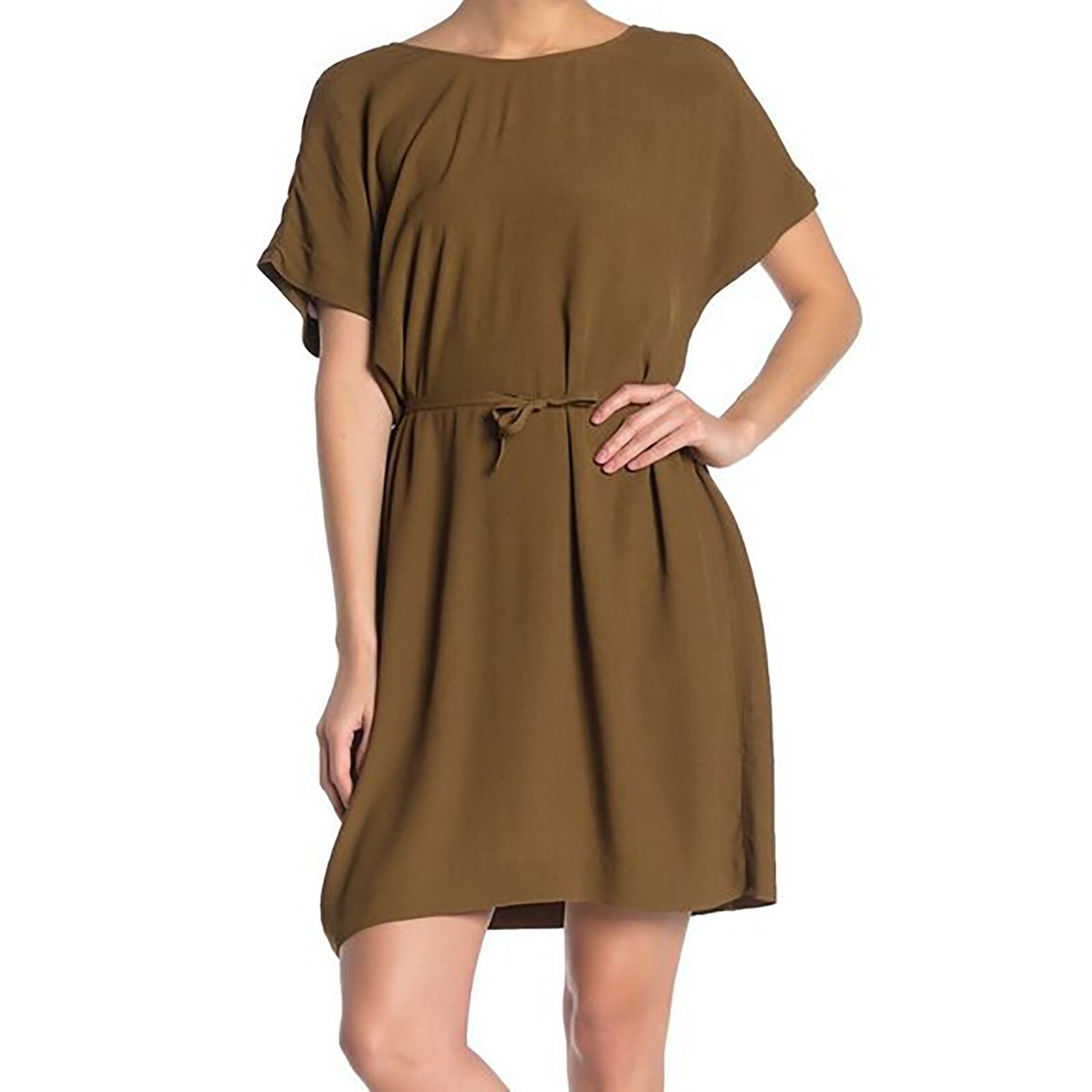 MADEWELL Downtown Tie Back Dress Weathered Olive Green Brown Shift V Neck