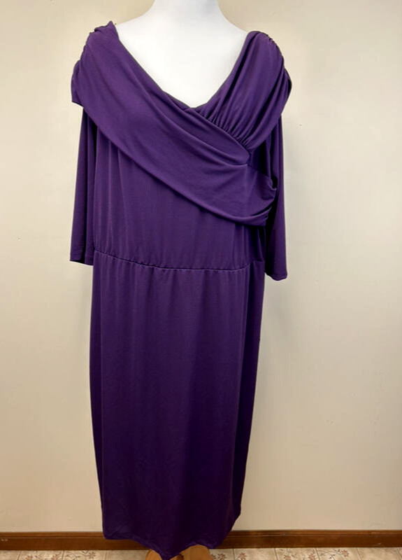 NWT Lane Bryant 26 28 Purple Cross Over V Neckline Dress 3/4 Sleeves Stretch