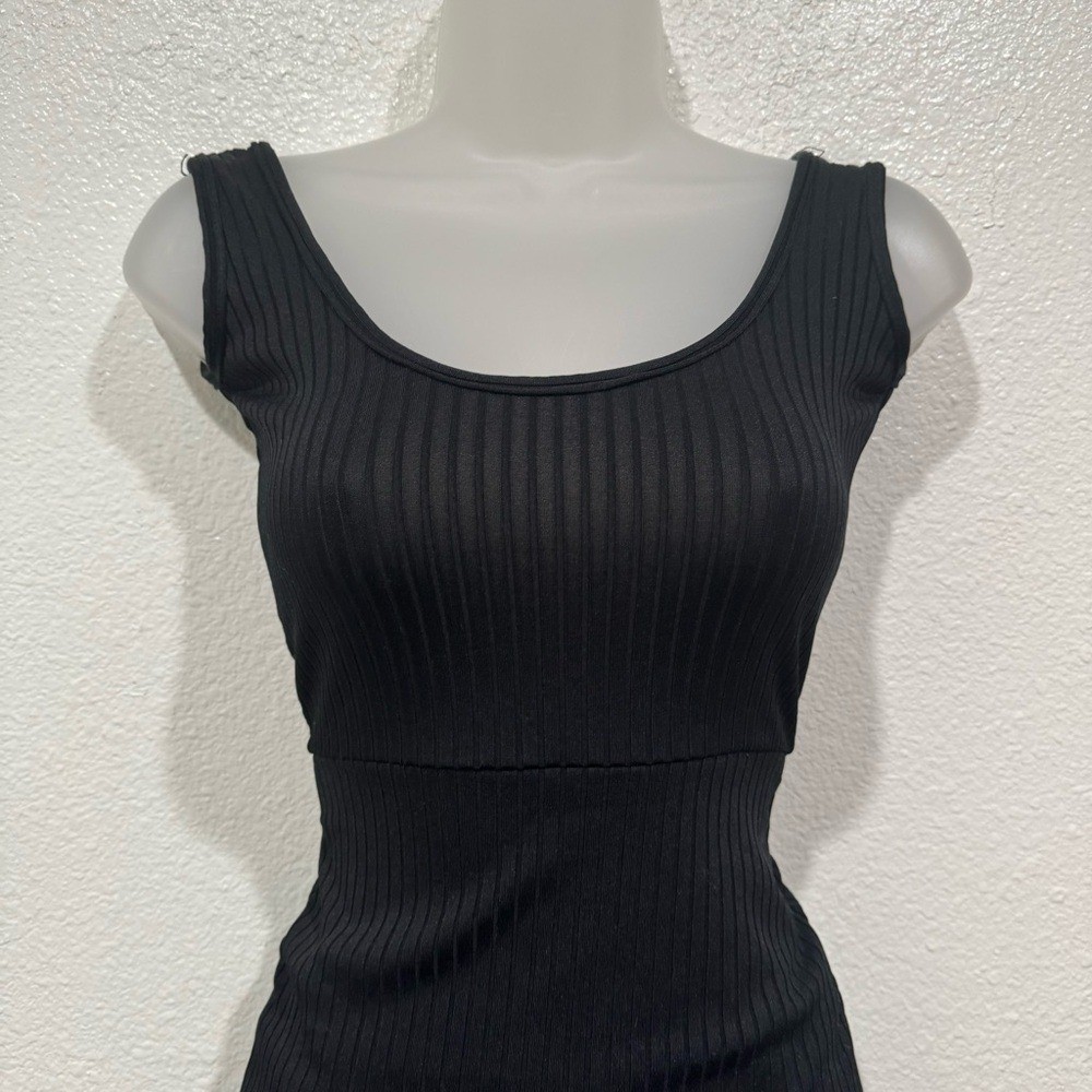 pretty little thing black ribbed wrapped sleeveless bodycon mini dress