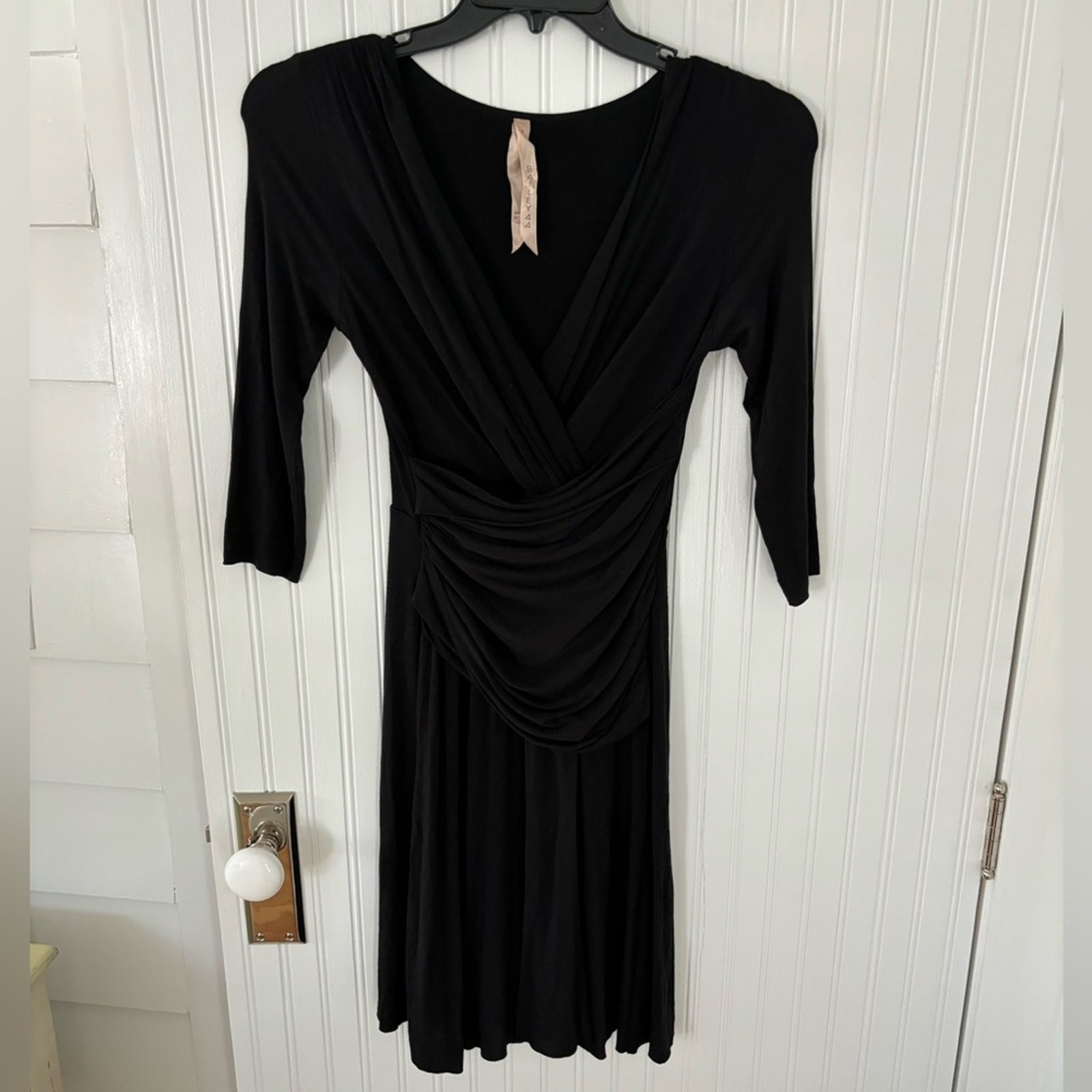 Bailey 44 Black Wrap Dress 3/4 Sleeve Knee Length Classic Jersey Fall Size S