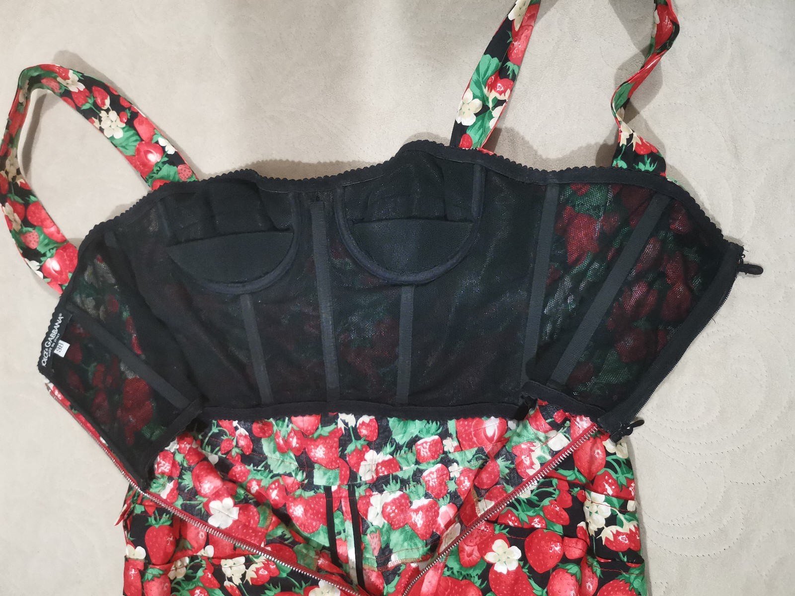 🆓US🛃 SS 2006 Dolce&Gabbana strawberries printed silk corset dress IT 38