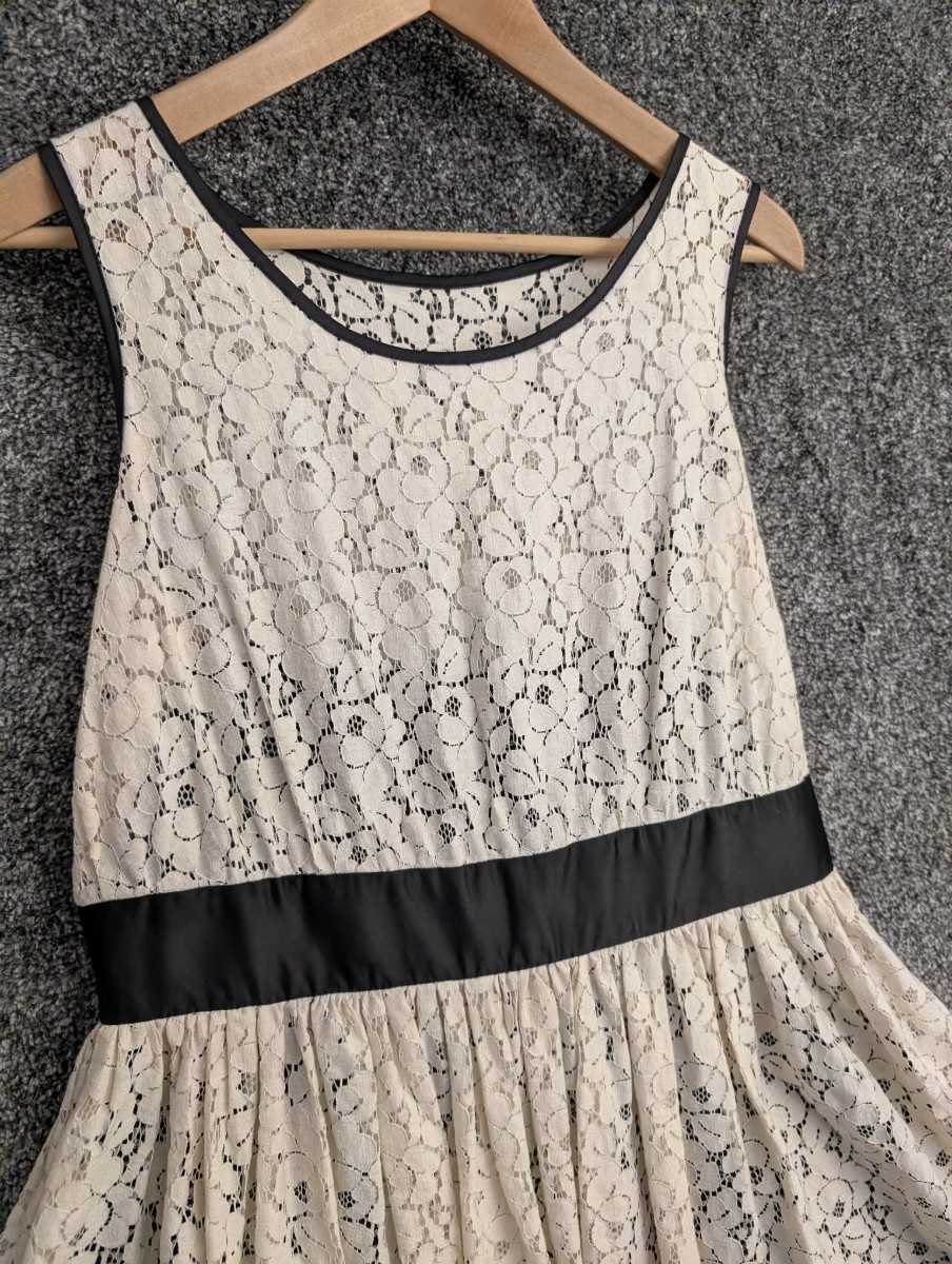 Next Runway Collection Womens Lace Dress Cream Black Trim Sleeveless UK14 34in