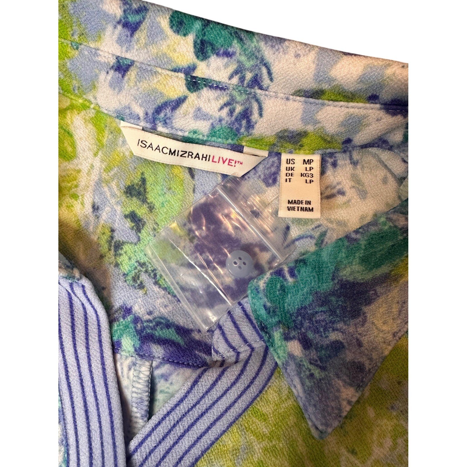 Isaac Mizrahi Live Floral Button Down Midi Dress Blue Green Belted Petite Medium