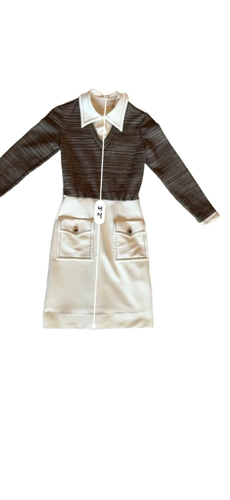 Brown & Cream Butte Knit 100% Textured Dacron Polyester Long Sleeve Dress