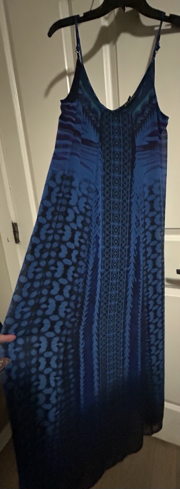 Express Blue & Black Geometric Print V-Neck Maxi Dress Adjustable Straps XS