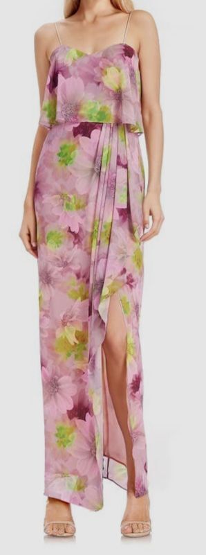 JEWEL BADGLEY MISCHKA Women Pink Floral Popover Strapless Gown Dress Size 8