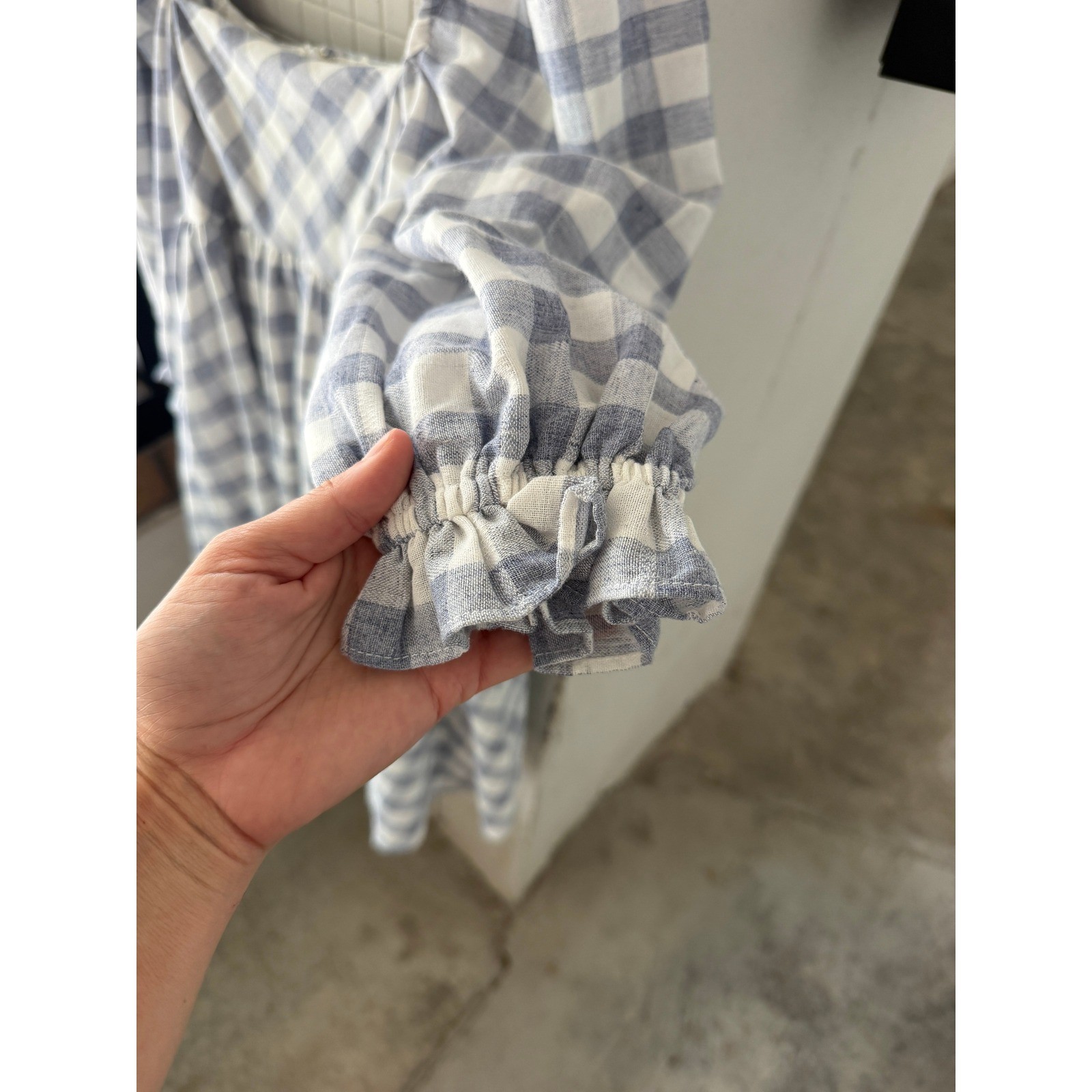 Storia Blue Gingham Puff Sleeve Babydoll Mini Dress Square Neck JD2443A Medium
