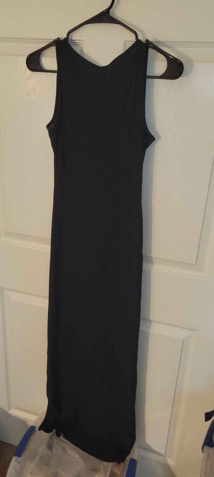 Iris Plunge Neck Black Strappy Pullover Maxi Dress Easy Care Resort Wear Knit