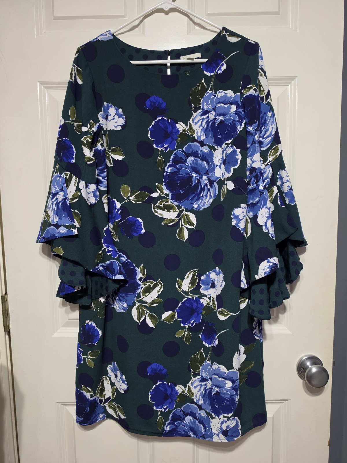 Est. 1946 Womens Small Floral Polka Dot Shift Dress Bell Flutter Sleeve Lined