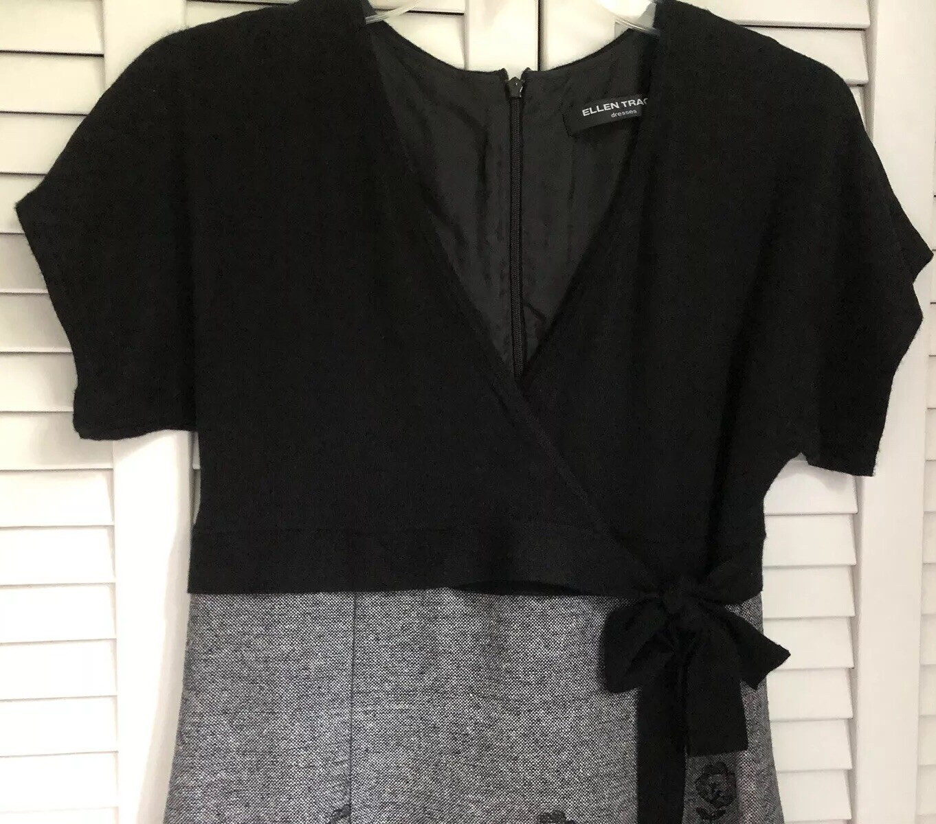 ELLEN TRACY CASHMERE WOOL BLEND EMBROIDERED LINED BLACK GRAY DRESS SIZE 6