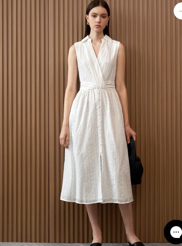 ZARA Openwork Embroidered Eyelet Midi Dress L White Sleeveless V Neck Feminine