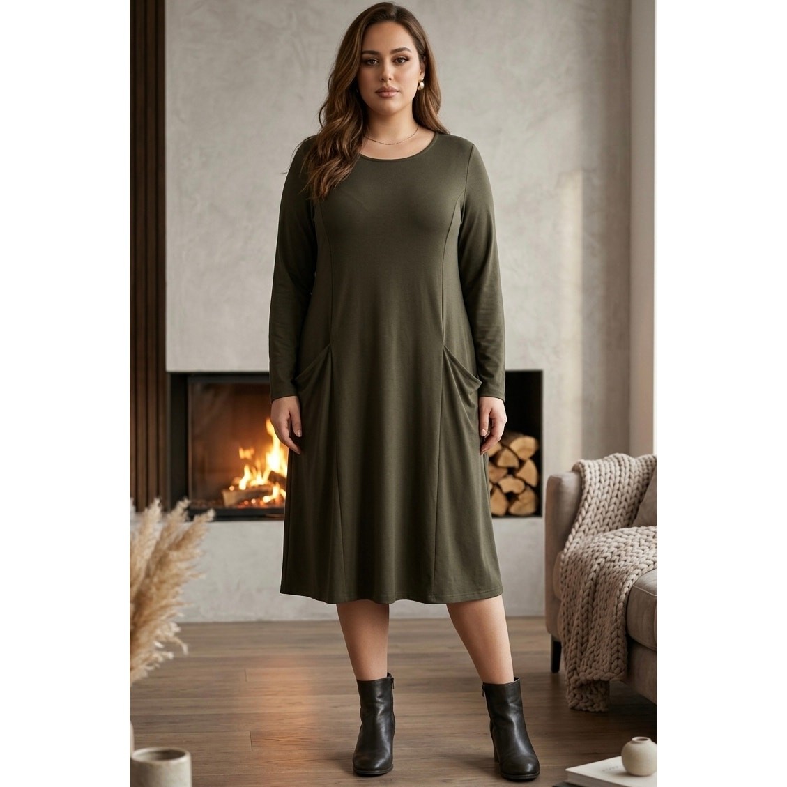 Miik Canada Bamboo Oversized Midi Dress Sz L Boho Lagenlook Minimalist Scandi