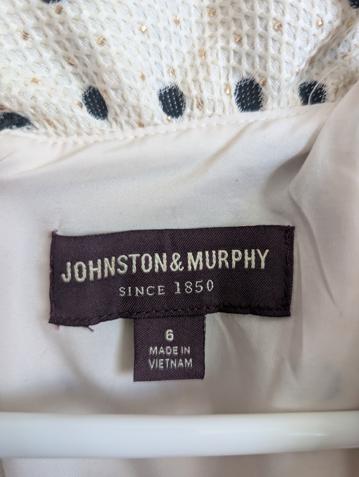 Johnston & Murphy Cream Black Mini Gold Polka Dot Fit and Flare Dress Size 6