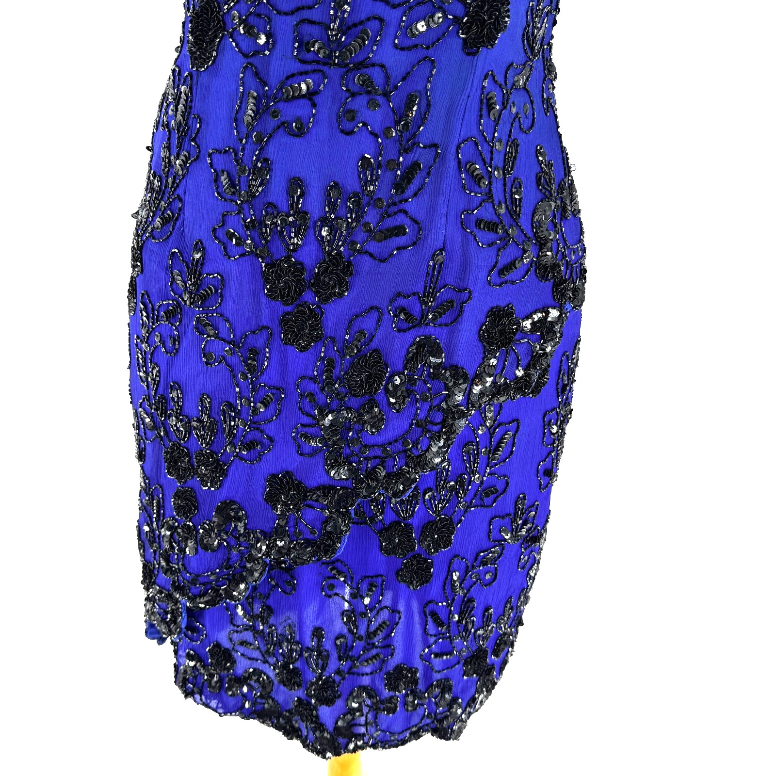 Vintage Stenay 100% Silk Beaded Sequin Cocktail Dress Small Purple Gatsby Formal