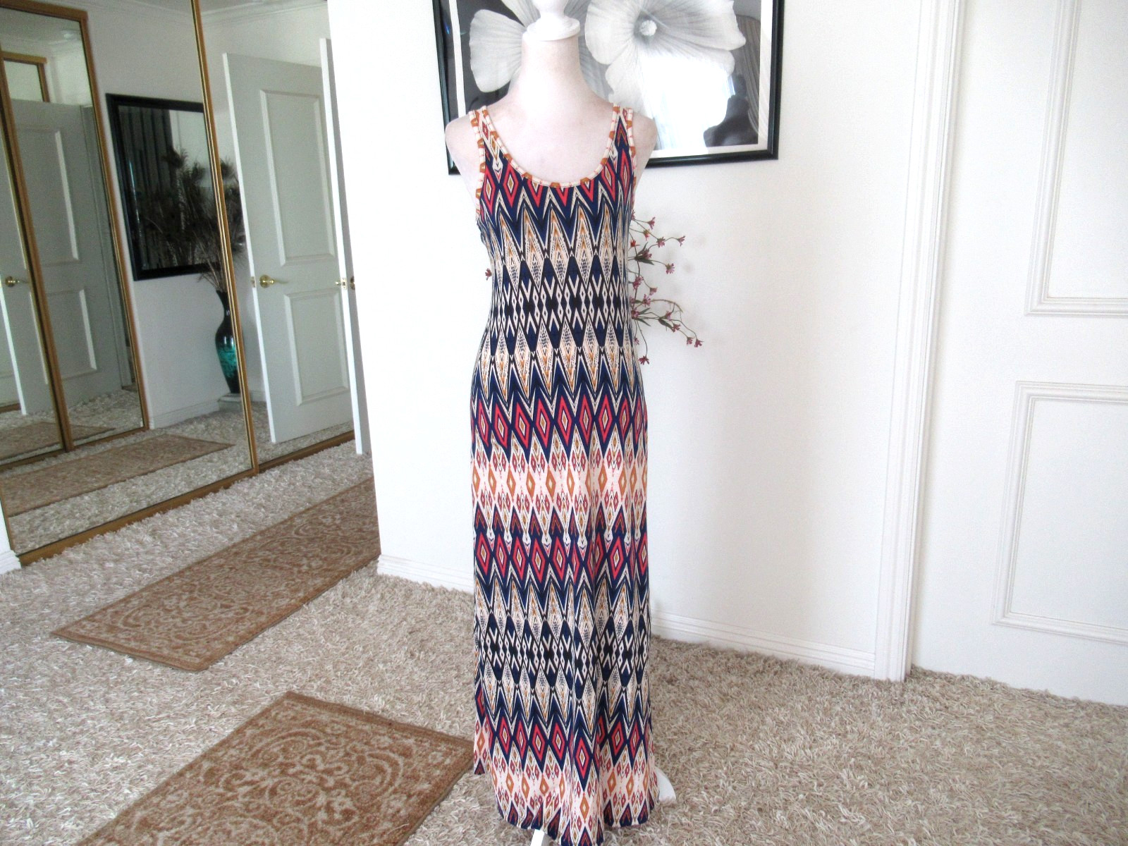 AMBIANCE APPAREL Womens S Geometric Racerback Maxi Dress NEW $69