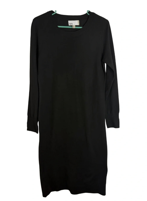 Nordstrom Rack Black Long Sleeve Knit Midi Dress Classic Minimalist Size Medium