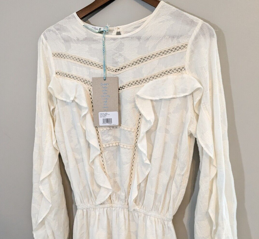 Devotion Twins Nice Ecru Cream Long Sleeve Mini Dress Ivory Size Small Boho $379