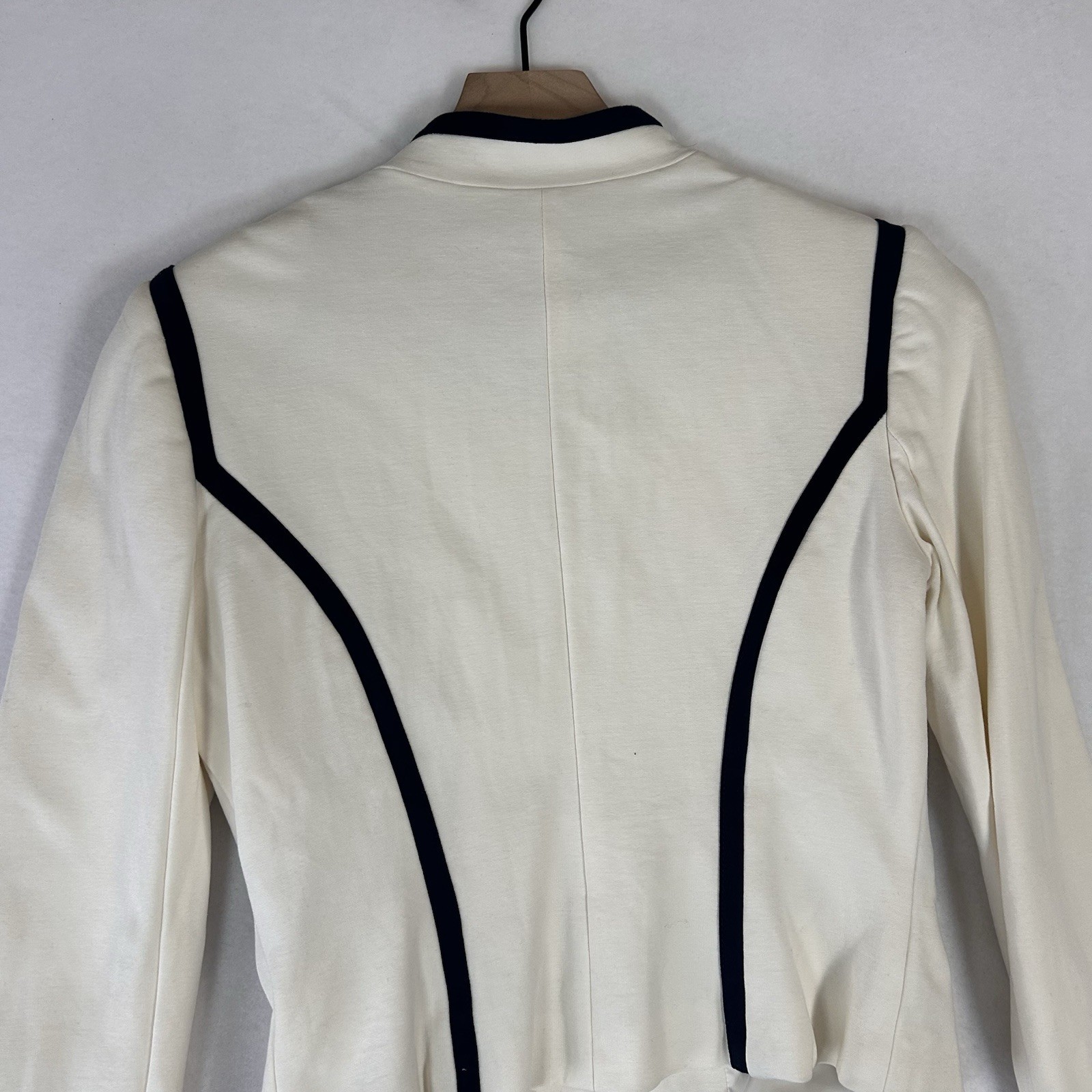 Cache Womens Blazer Size 4 White Black Trim Zip Cropped Military Jacket