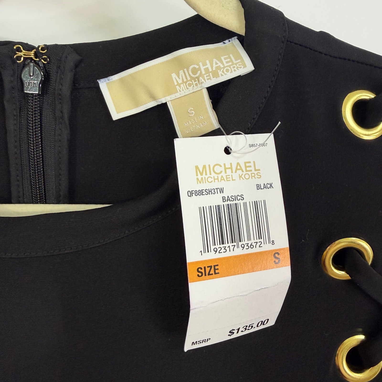 Michael Kors Black Grommet Lace Up Shift Dress Small Romantic Flirty NWT $135