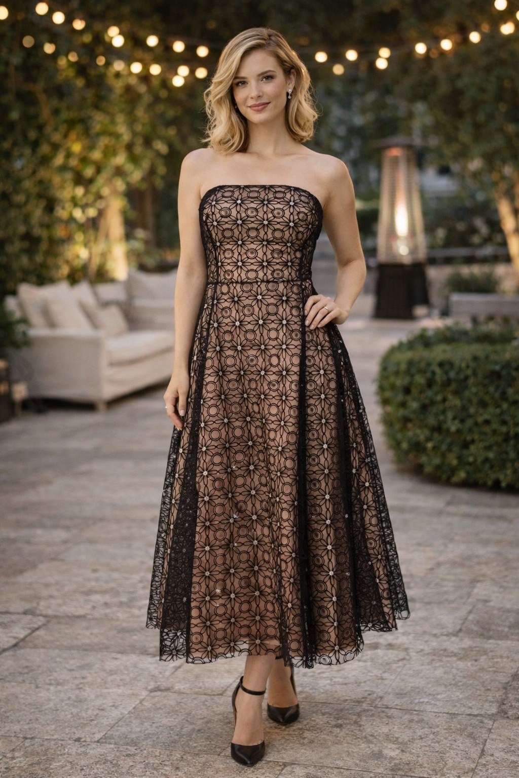 Adrianna Papell Botique Mesh Sequins Cocktail Black Strapless Dress 14