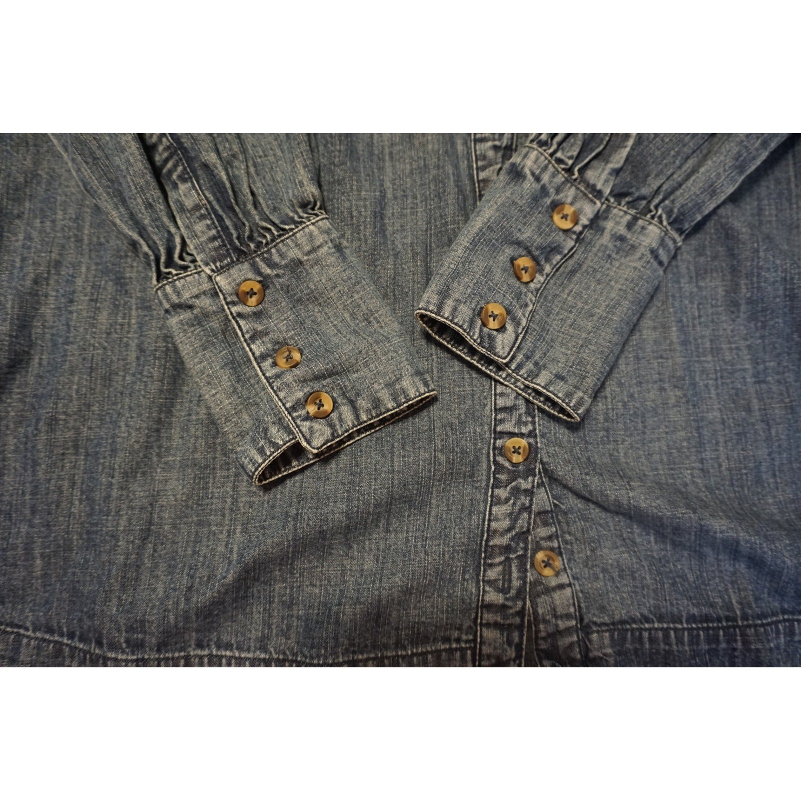 Free People Smocked Denim Button Down Mini Dress Medium Wash Blue Boho XS