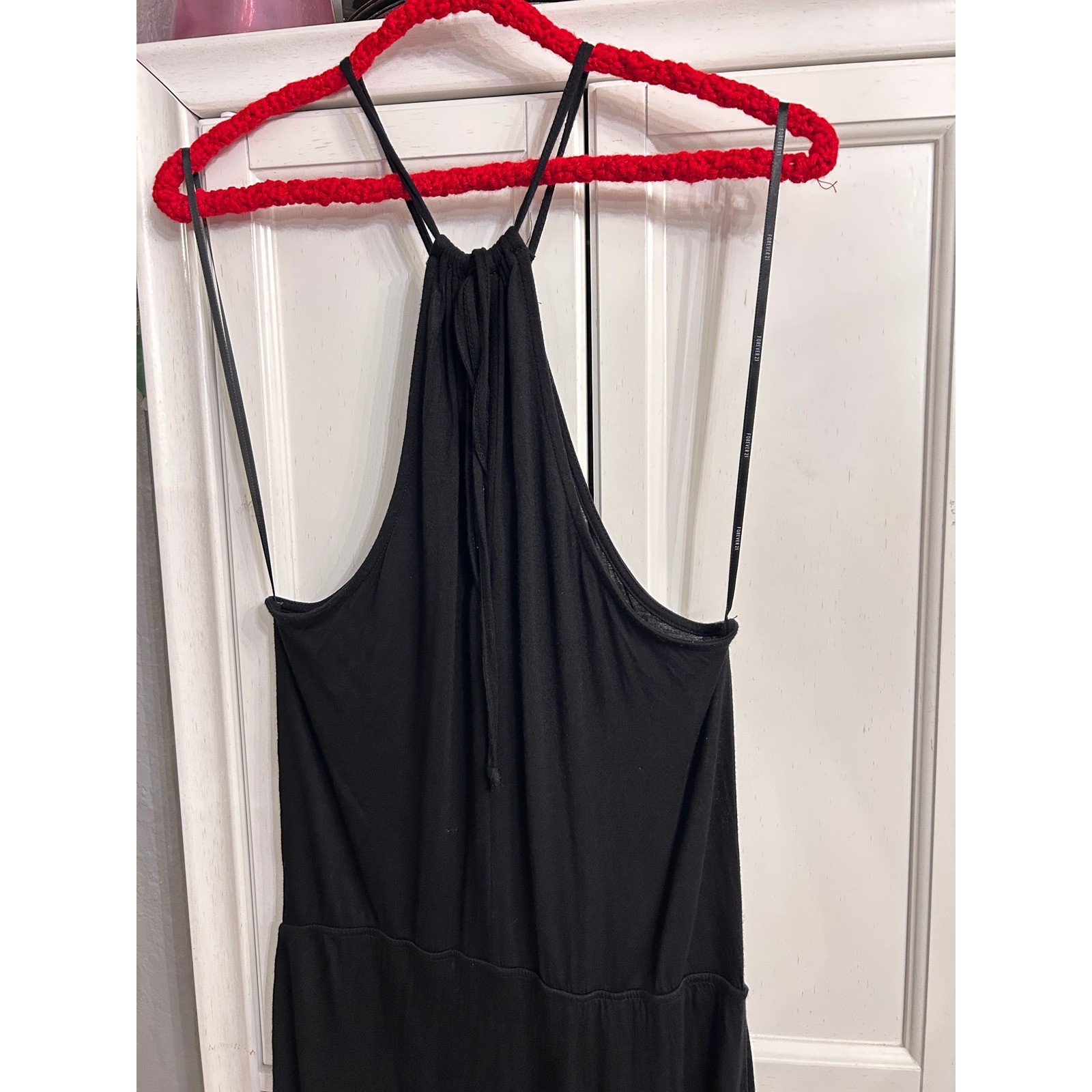Black Halter Maxi Dress High Slit Elastic Waist Stretchy LARGE Summer Vacation