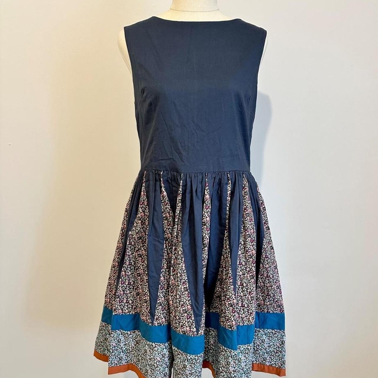 Gorman Patchwork Floral Cotton Fit & Flare Dress Size 10 Blue Orange