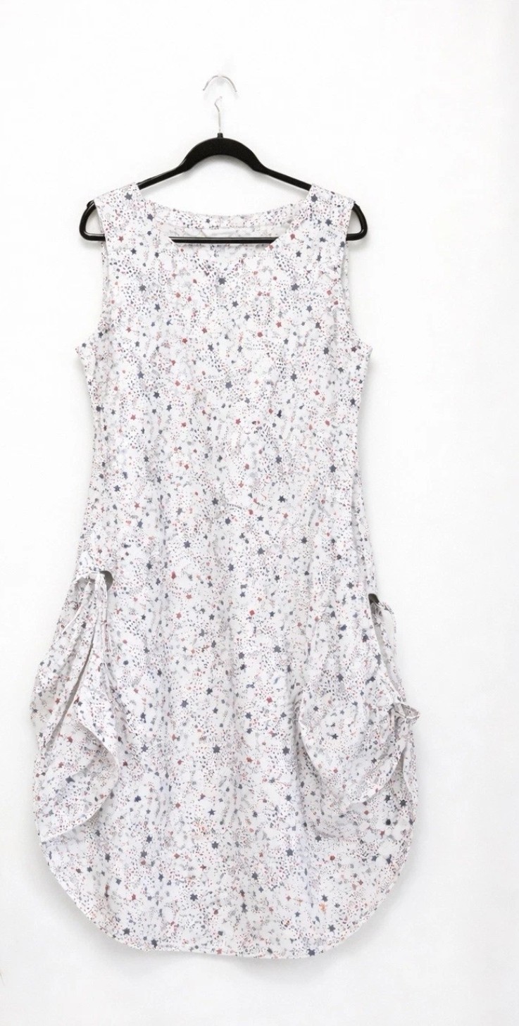 King Universal Patriotic Star Print Cotton Dress XXL Red White Blue Tie Sides