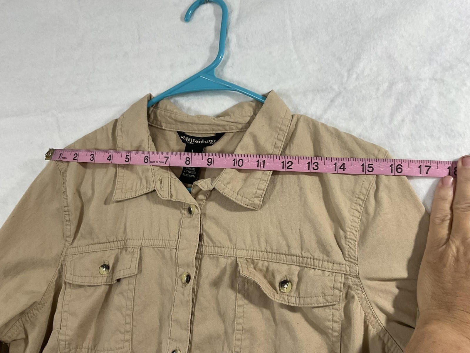 Millennium Dress Womens Large Beige Shirt Dress Button Front Pockets 3/4 Sleeve