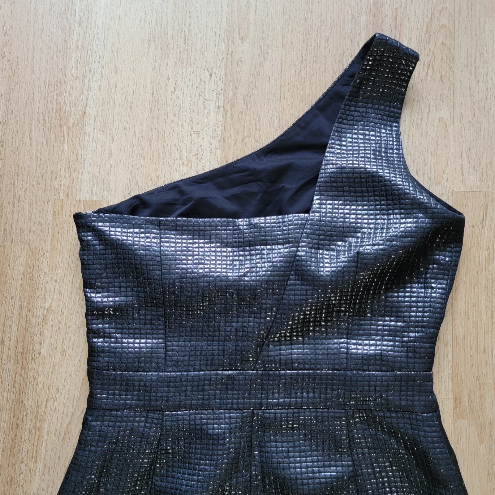 NWT Banana Republic Monogram Black One Shoulder Sequin Grid Dress Size 8