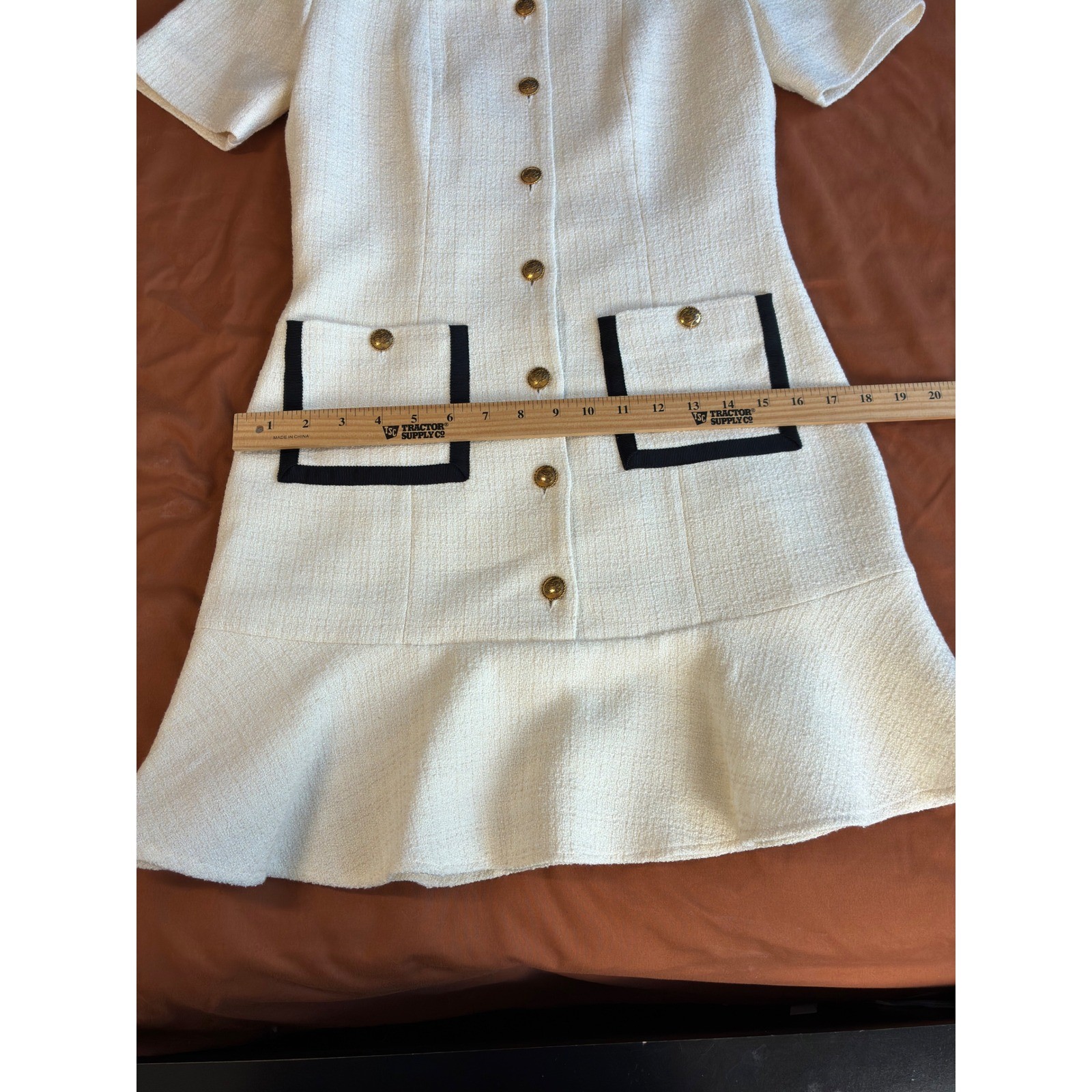 Sandro Paris Ecru Tweed Mini Dress Contrast Trim Gold Buttons SFPRO02890 Size 1