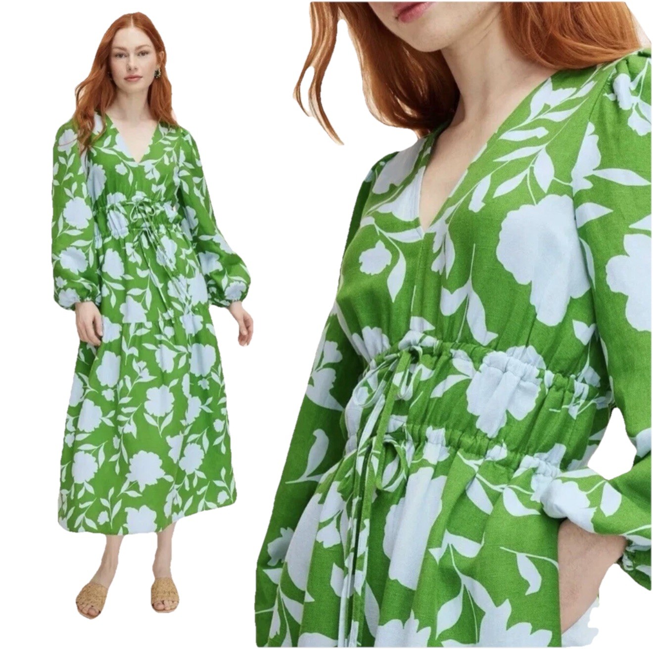New KATE SPADE x Target SZ 00-XXS Floral Linen Dress Mid-length Green Blue