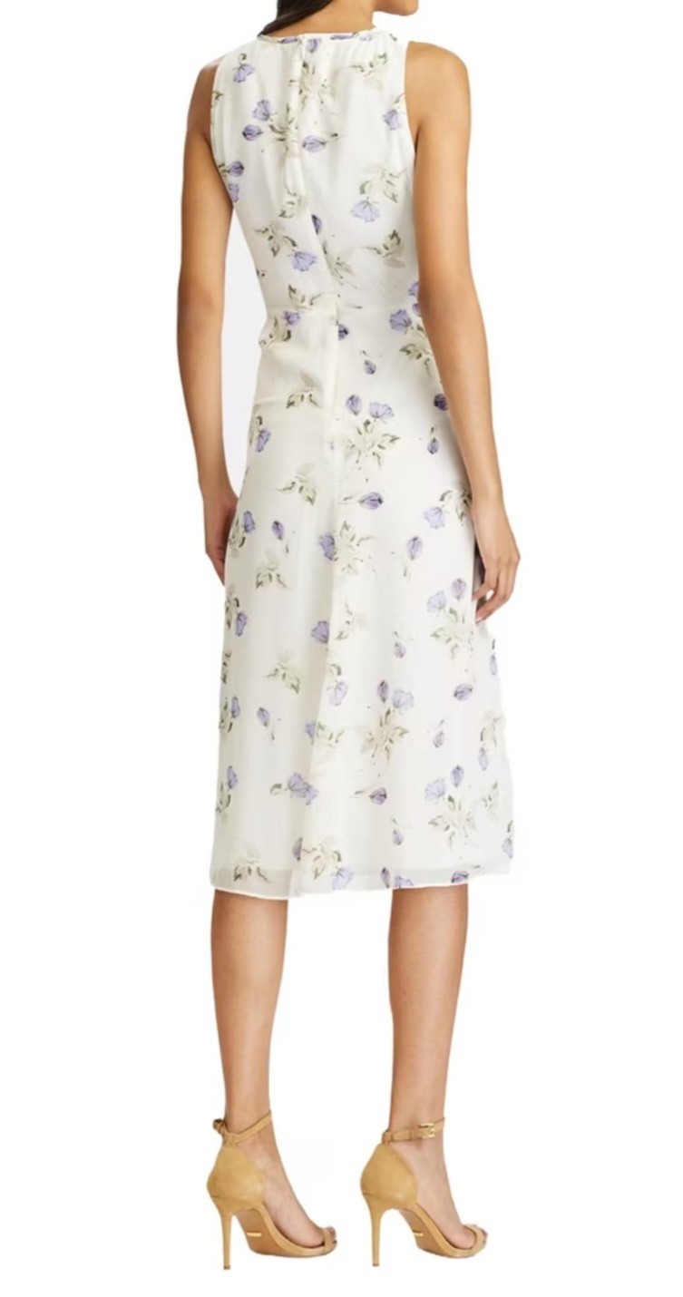 American Living Womens Ivory Lavender Floral Midi Sleeveless Dress, Fit &Flare 2