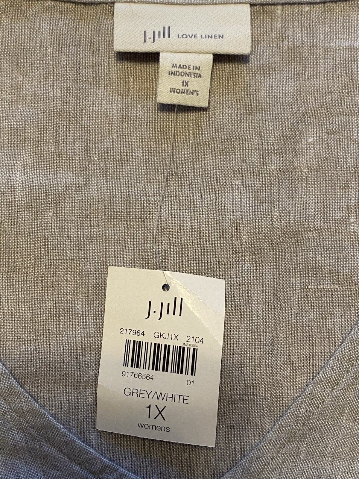 NWT J. Jill Love Linen Grey/White Sleeveless Maxi Back Pleats Dress, 1X