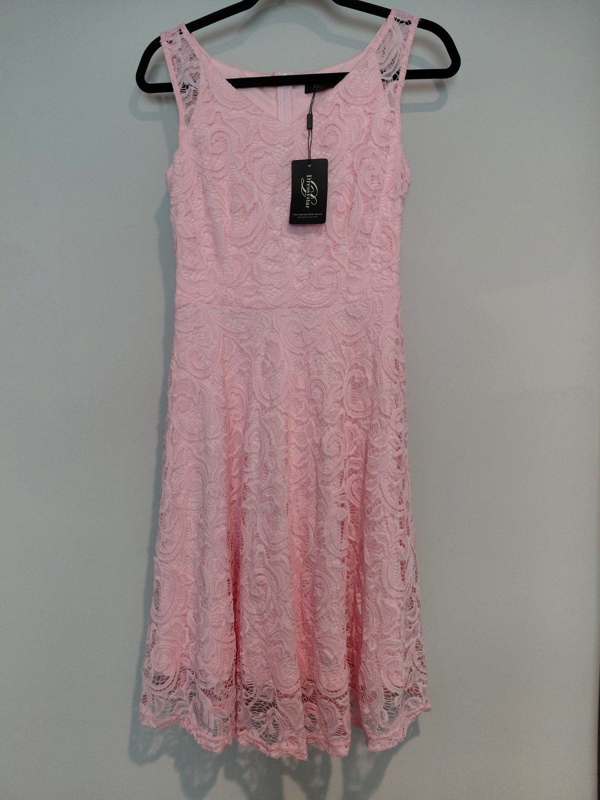 Dressystar Pink Lace Dress Women’s Small NWT Sleeveless Lined Fit & Flare Knee