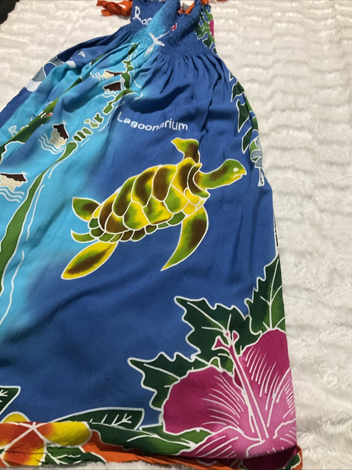 Bora Bora Womens Small Medium Tropical Map Sea Life Tie Shoulder Long Sundress