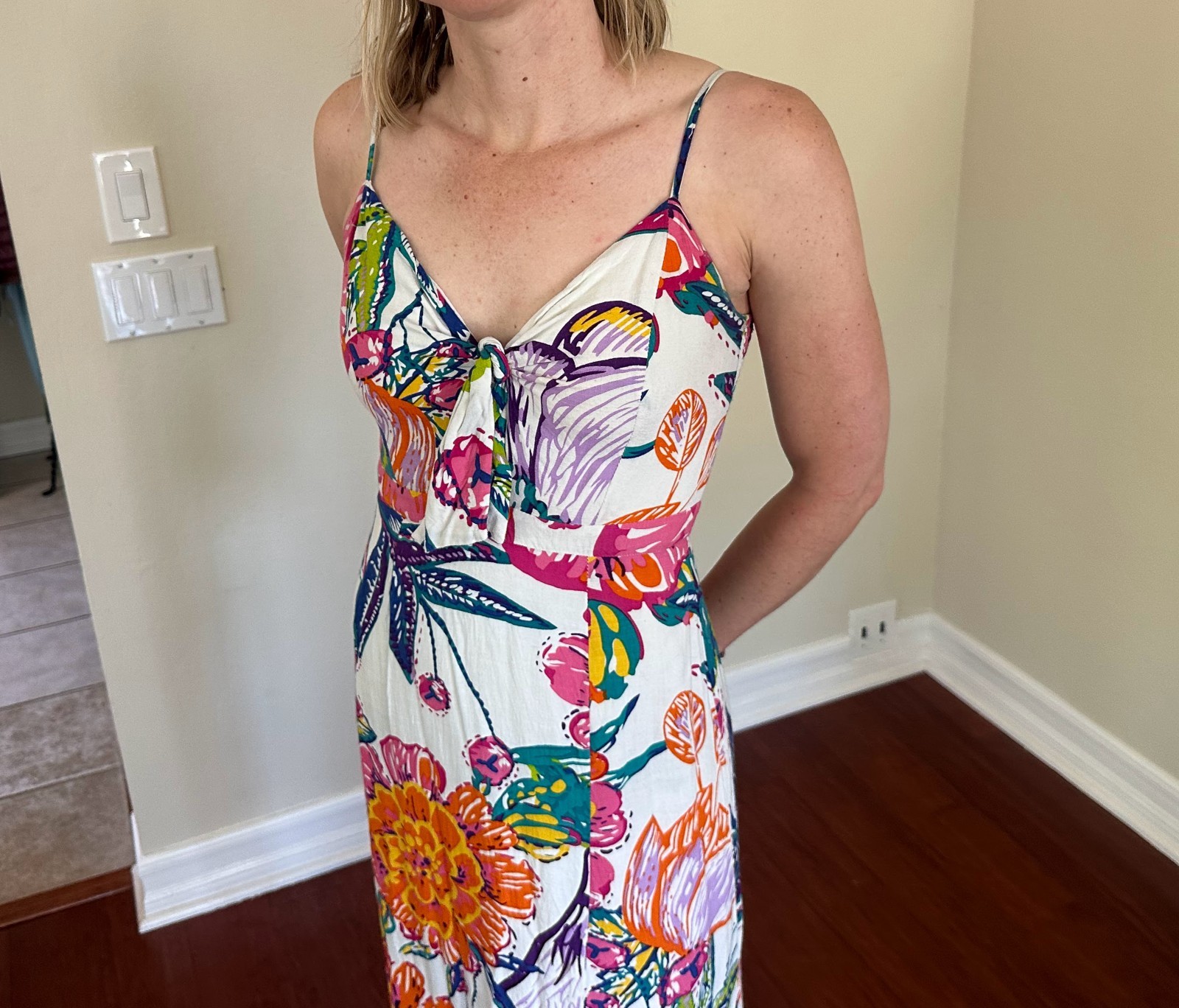 Walter Baker Womens Floral Tie Front Midi Dress White Tropical Slit W71379 – 2