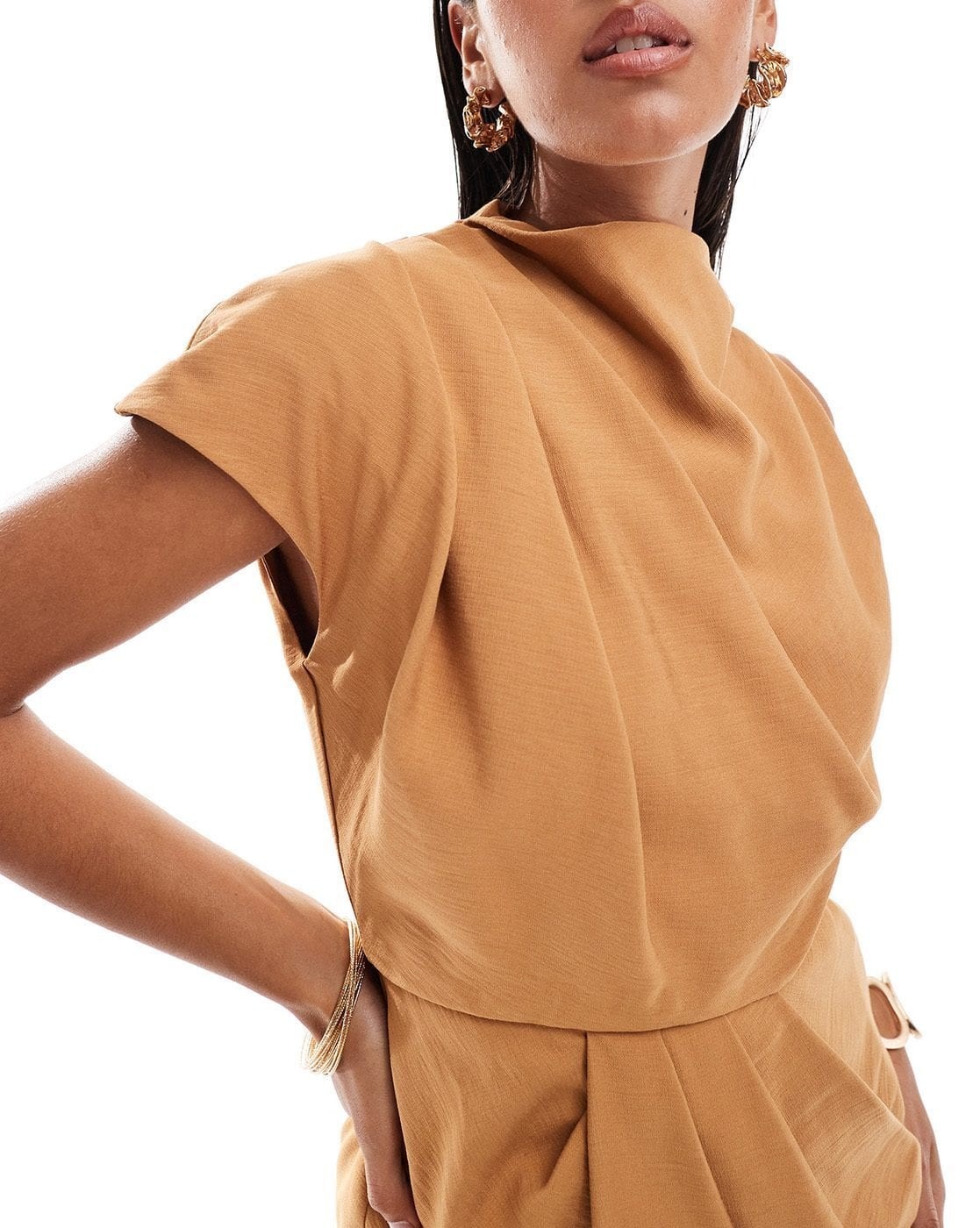 ASOS DESIGN Draped One-Shoulder High-Neck Maxi Dress