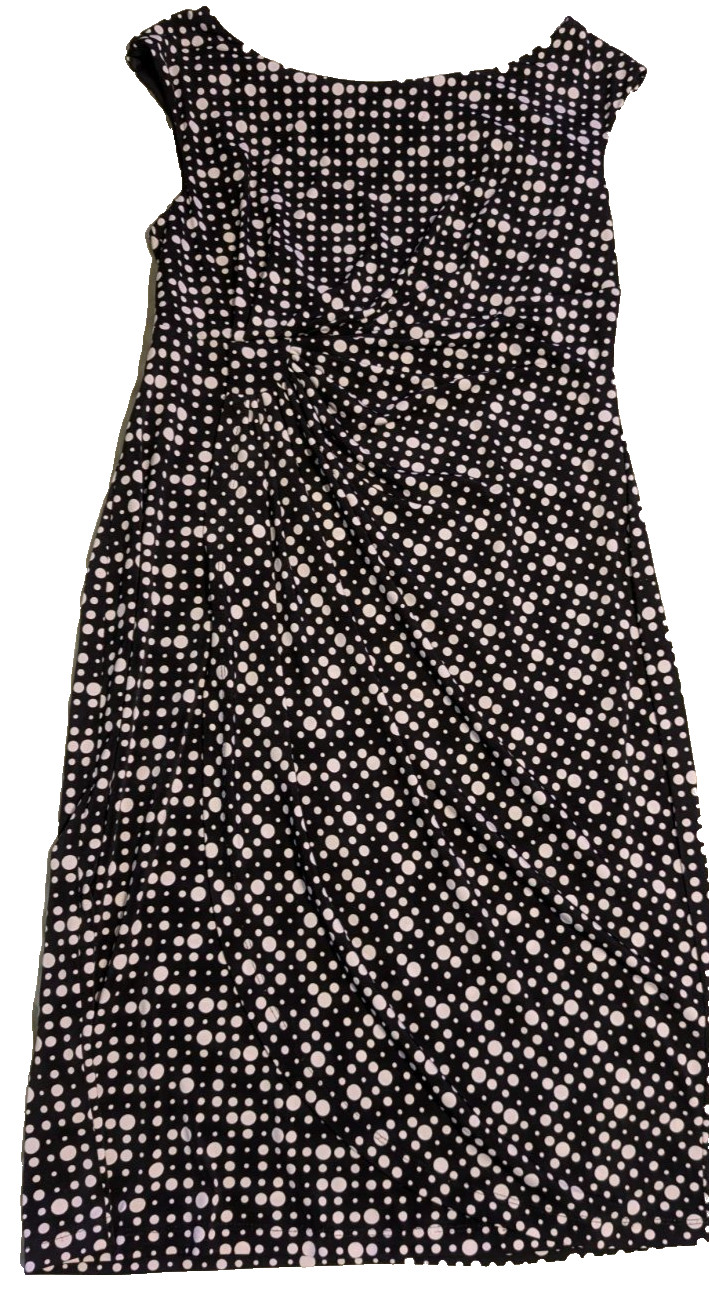 Connected Apparel Black & White Polka Dot Dress, Size 12, Stretchy Sheath Dress