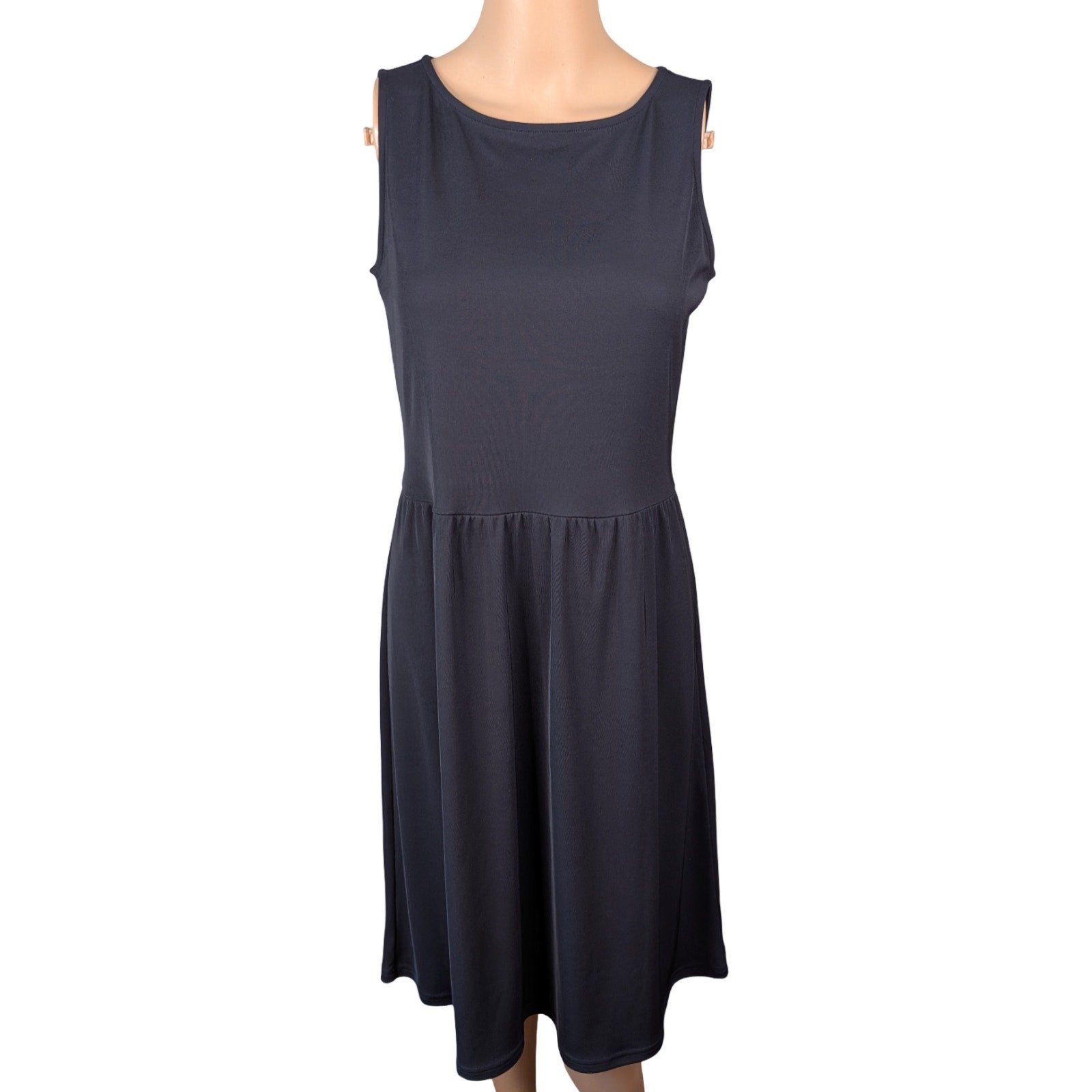 Brooks Brothers Dark Navy Blue Boat Neck Sleeveless Knee Length A-Line Dress S