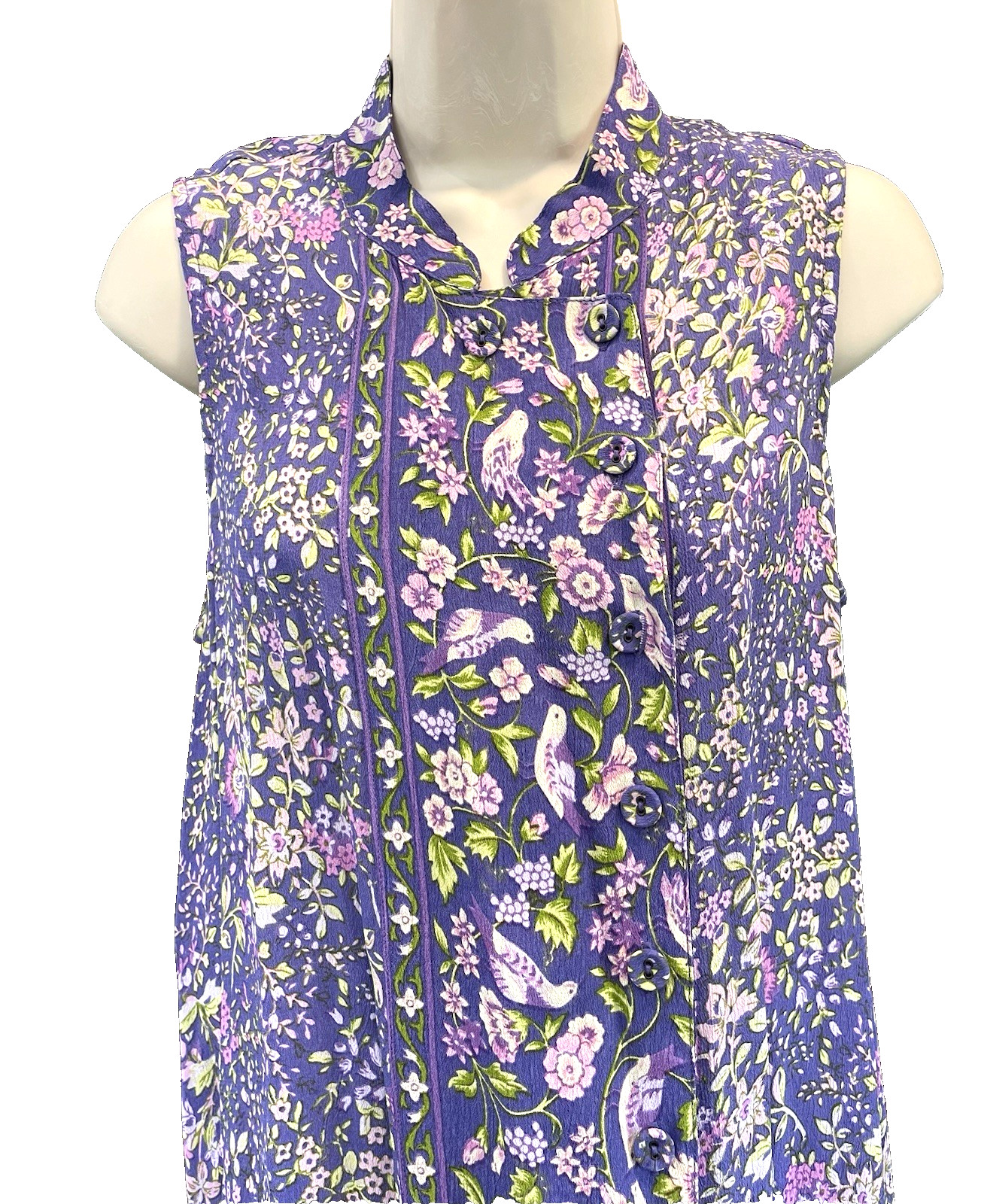 April Cornell Lilac Multicolor Sleeveless Button Up Cottagecore Rayon Dress~XXS