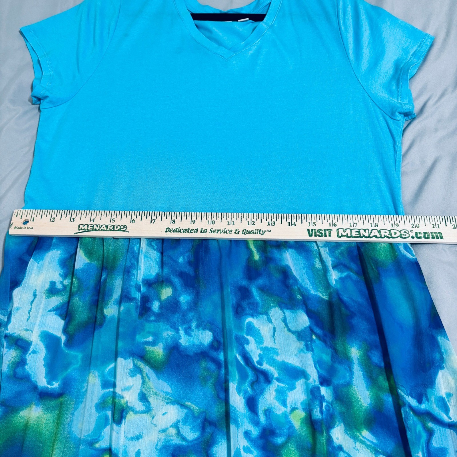 LOGO by Lori Goldstein Turquoise Watercolor Mixed Media Maxi Dress Sz M