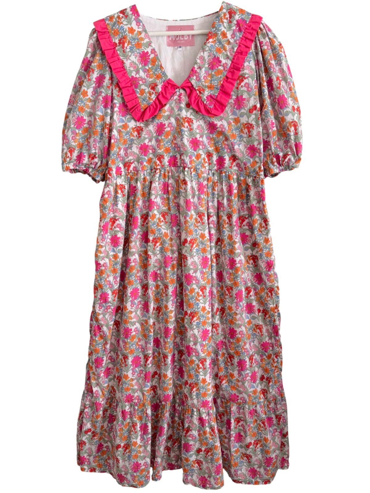 Molby the Label Bertie Maxi Dress Wildflower Floral Smock Collar UK 14 US 10
